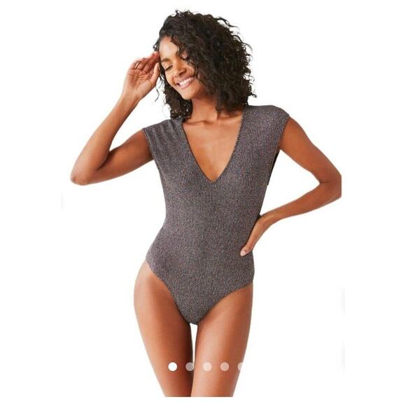 Out From Under UO Black Rainbow Sparkle Glitter V-neck Halter Top Bodysuit S - Picture 2 of 14